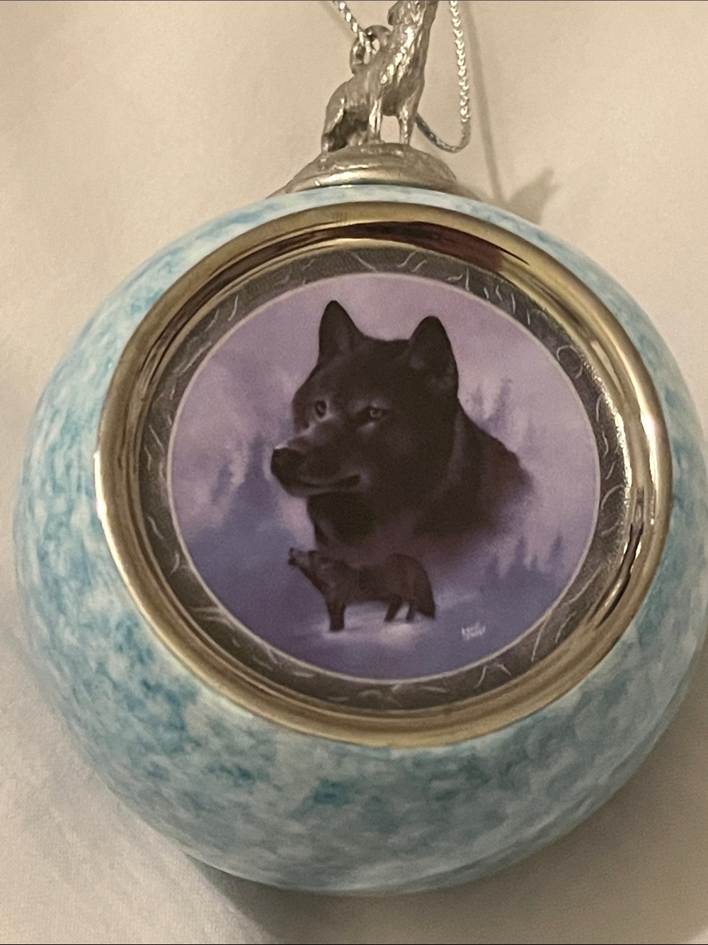 Blue and Purple Wolf Portrait Holiday Ornament by